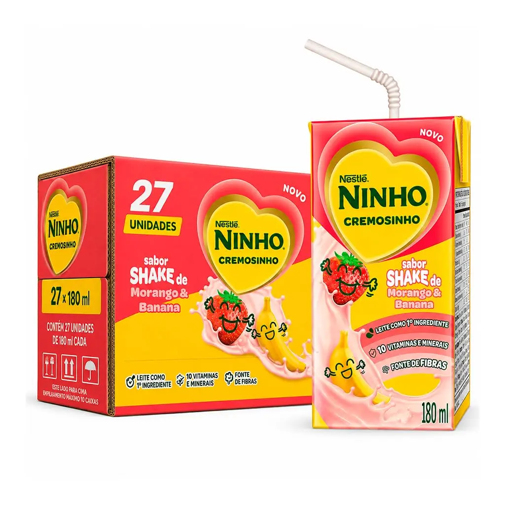 NINHO Cremosinho Sabor Shake de Morango e Banana 180ml - 27 Unidades - 1
