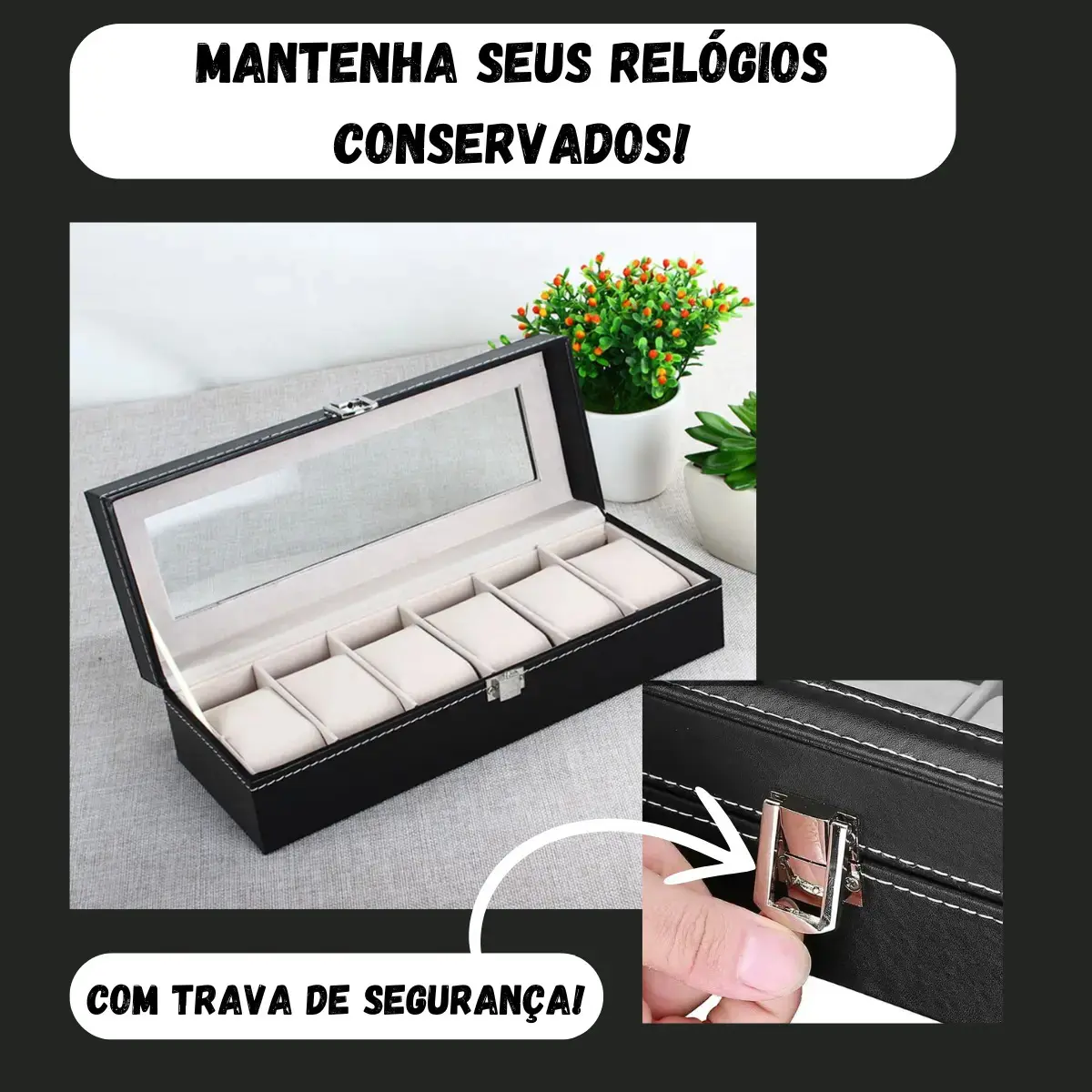 Caixa Maleta Estojo Porta Relógios Organizadora 6 Lugares Cor Preto Marca PB Comércio Mix thumbnail 4
