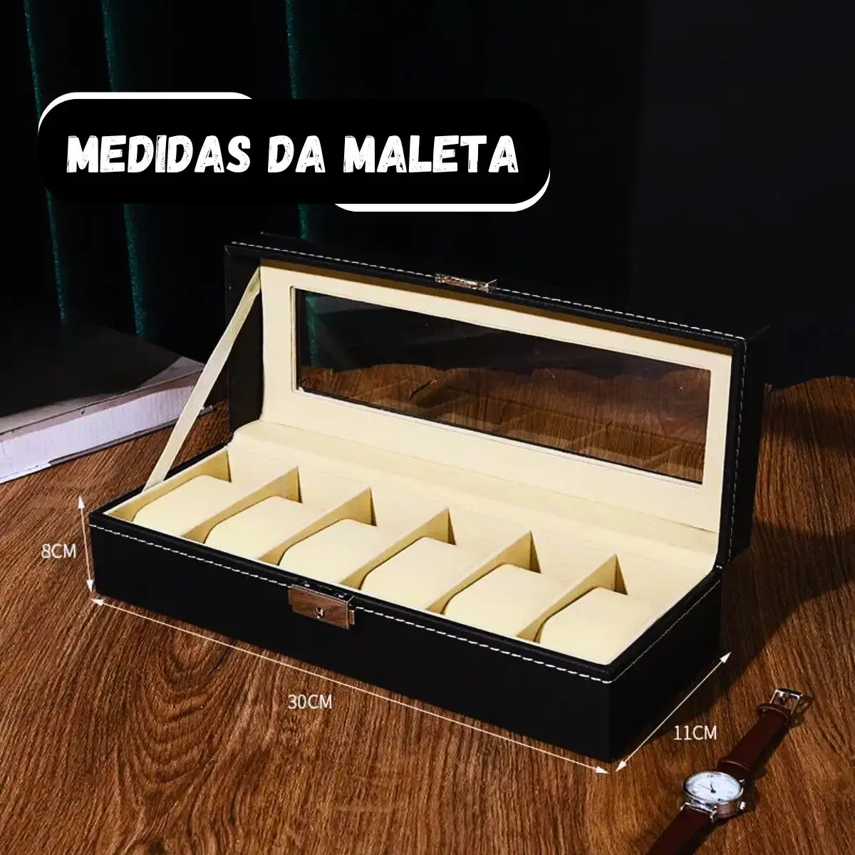 Caixa Maleta Estojo Porta Relógios Organizadora 6 Lugares Cor Preto Marca PB Comércio Mix thumbnail 6