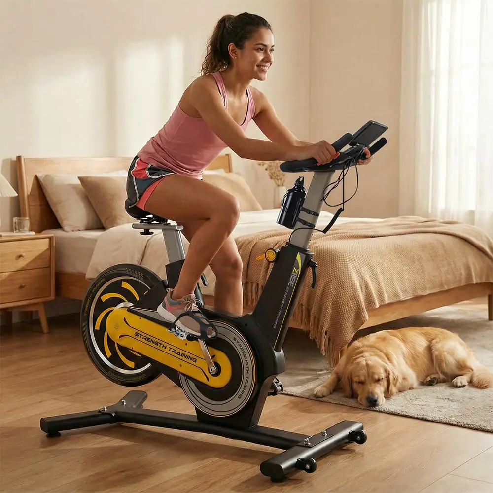 Bicicleta Ergométrica Spinning Magnética Silenciosa até 180kg | 7 Níveis de Resistência; Estrutura Reforçada; Pedais de Alumínio; Painel Multifuncional; Suporte para Tablet