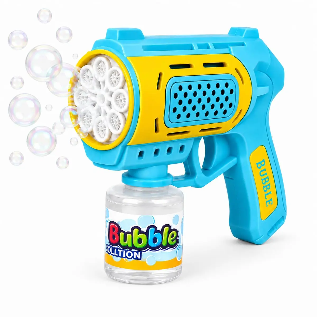 Lança Bolhas com Led 10 Furos Brinquedo Presente Dia das Crianças Festa | Contínuo com 1 Botão, Para Crianças 3+ Anos, Funciona com 4 Pilhas AA, Ideal para Festas, Uso Interno e Externo