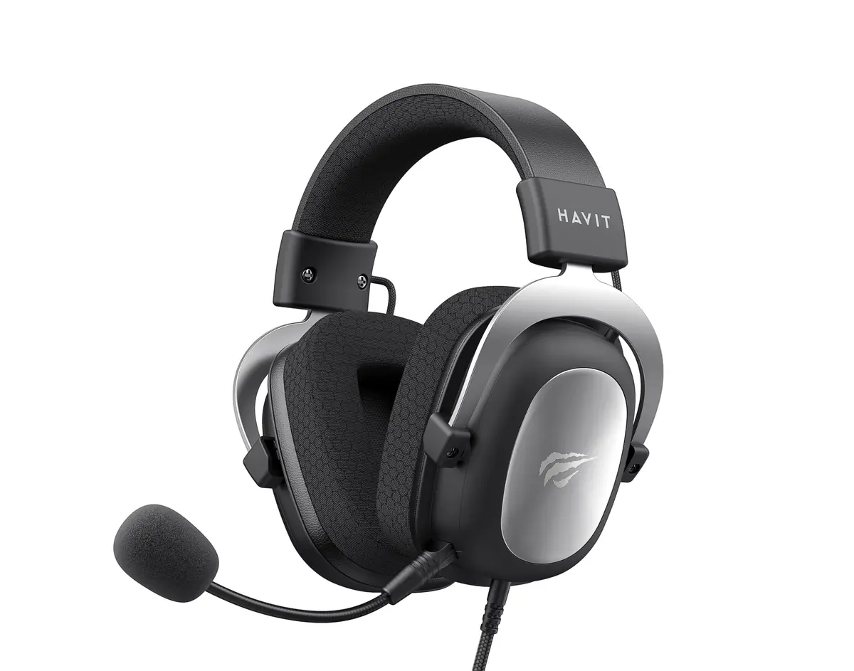 Havit HV-H2002d Fone de Ouvido Gamer com Microfone, Prata | Falante 53mm, Plug 3,5mm, Compatível com XBOX ONE, Compatível com PS4