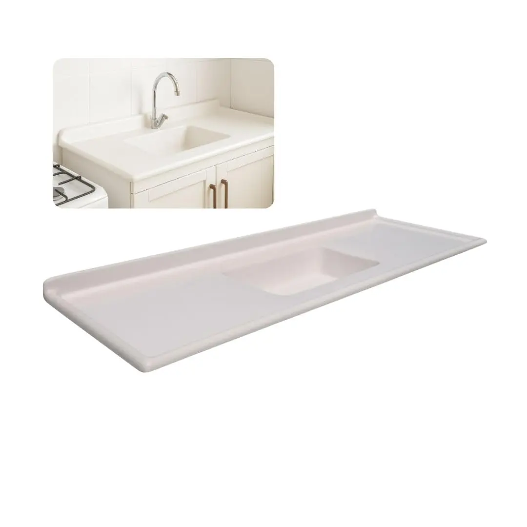 Pia de Cozinha Mármore Sintético Bege 55x150cm Cuba Fibra (Bege)