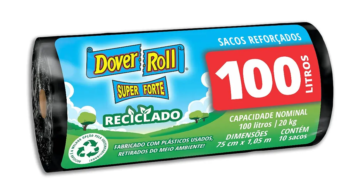 Dover-Roll Super Forte Reciclado 100L Preto, Rolo com 10 Sacos para Lixo