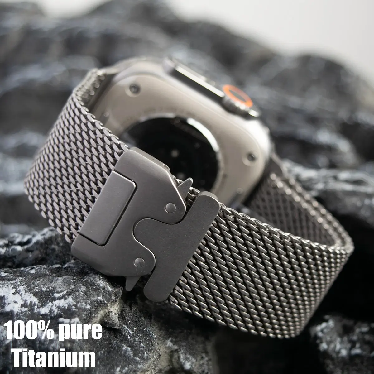 Pulseira de titânio para Apple Watch Ultra 4/3/2 49mm, iWatch Series 12 11 10 9 8, pulseira milanesa de titânio natural, fivela de paraquedas. - 1