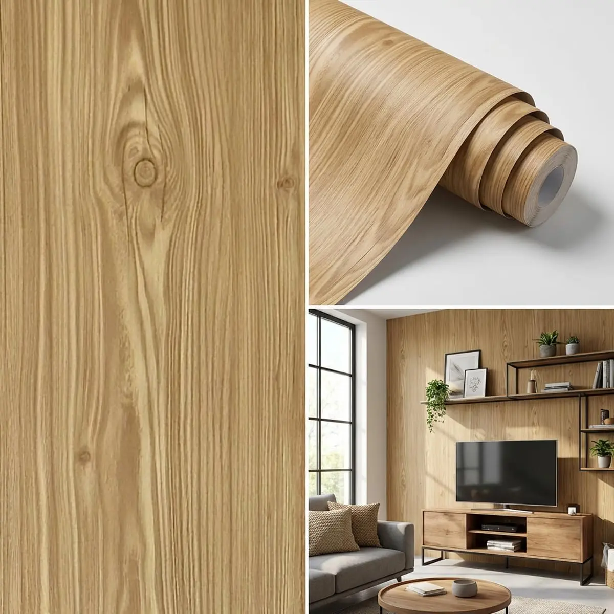 Papel de Parede Madeira Adesivo para Sala Quarto Banheiro 5m x 45cm (Madeira Natural) - 1