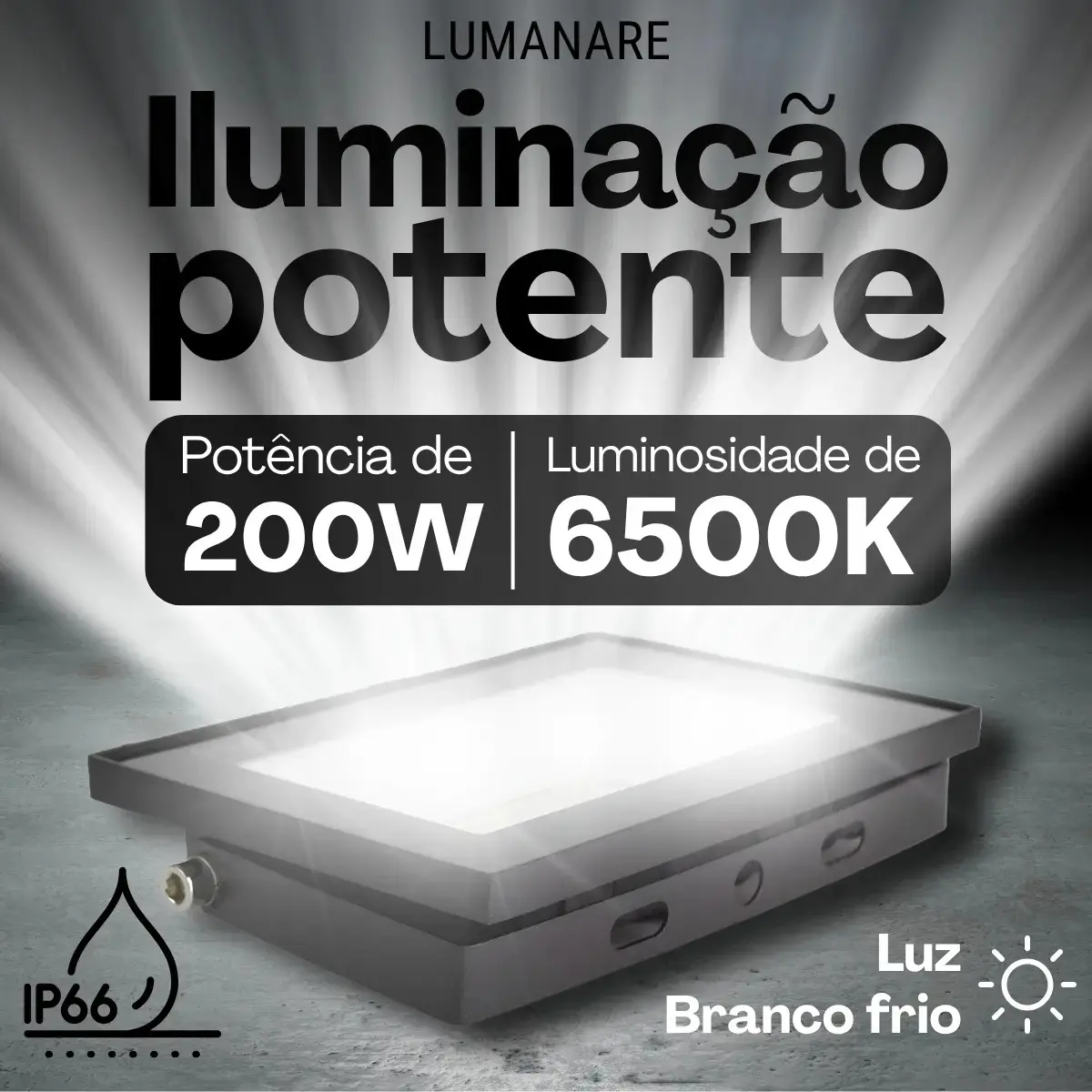 Refletor Led Holofote Grande 200w Luz Branco-frio 6500k Ip66 thumbnail 3
