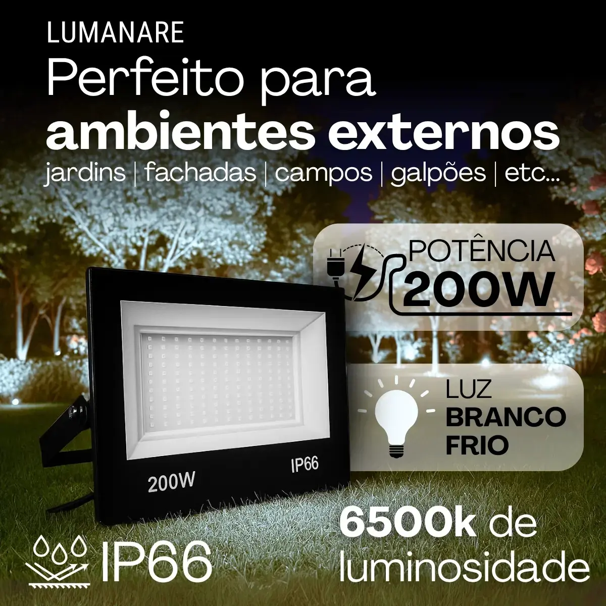 Refletor Led Holofote Grande 200w Luz Branco-frio 6500k Ip66 thumbnail 5