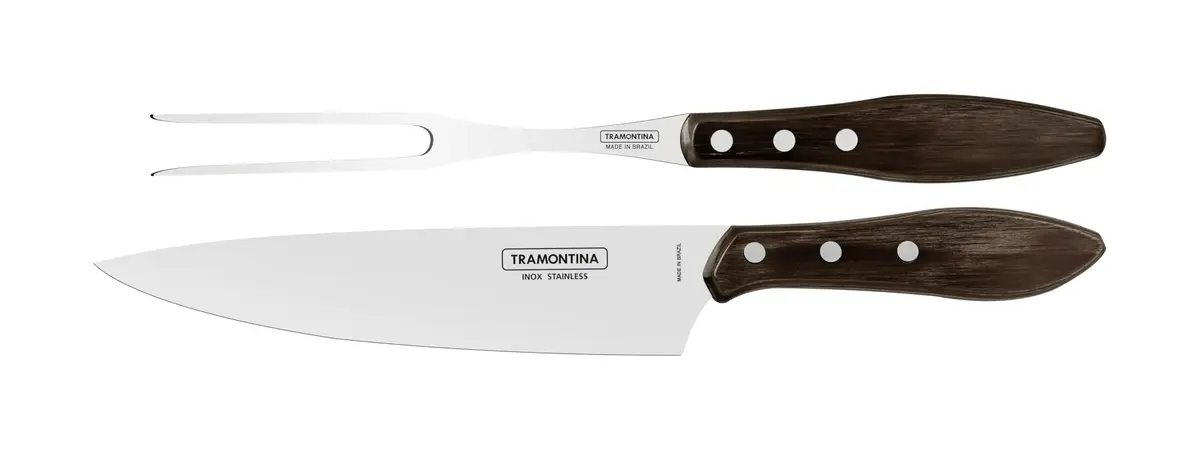 Jogo para Churrasco de Inox Polywood Prateado e Tabaco 2 Peças - Tramontina