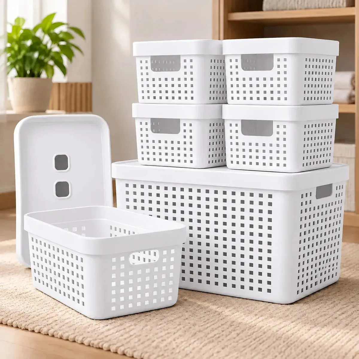 Kit 6 Caixas Organizadoras Com Tampa Invisivel 2l 4,5l 17l Cor Branco - 1