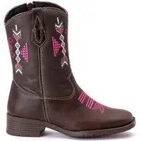 Infantil - Bota Texana Country Menina Campero Bico Quadrado Zíper Café - 1