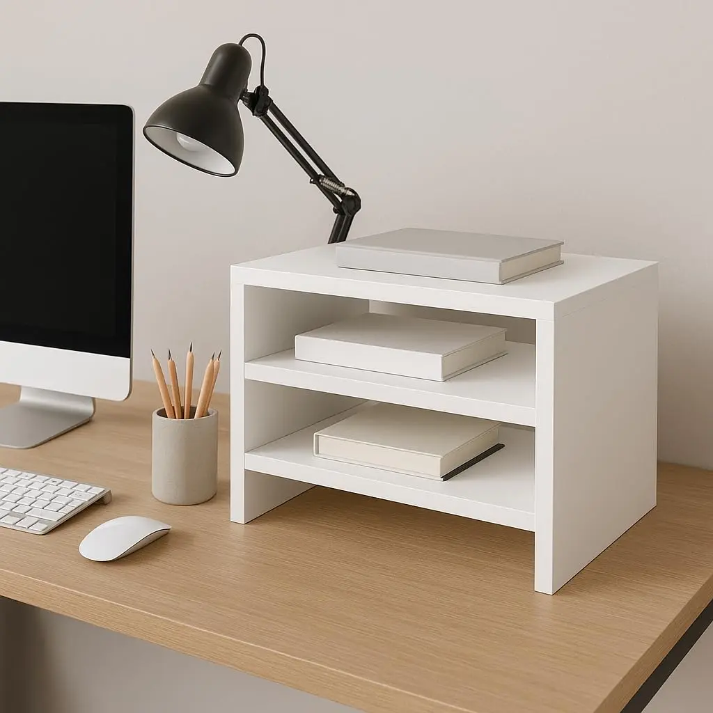 Organizador de Mesa para Escritório, Estante para Documentos em MDF, 3 Níveis, Branco (branco)