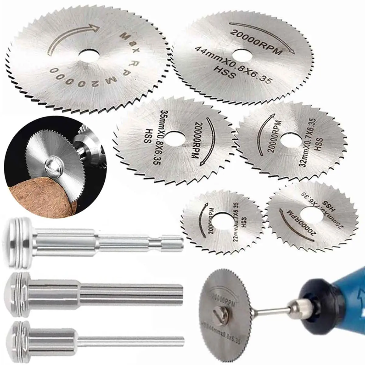 Kit Mini Disco de Corte Serra Circular Micro Retifica Furadeira Parafusadeira Profissional Universal Dremel 6 Peças 3 Haste Para Corte de Madeira Plástico e Alumínio - 1
