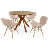 Conjunto Mesa De Jantar Redonda Marci Premium 100cm Natural Com 4 Cadeiras Slim - Nude - 1