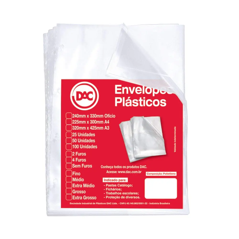 Blister 25 Envelopes A4 Medio 4 Furos, DAC, Blister 25 Envelopes A4 Medio 4 Furos 5078A4-25, Transparente, 5078A4-25 - 1