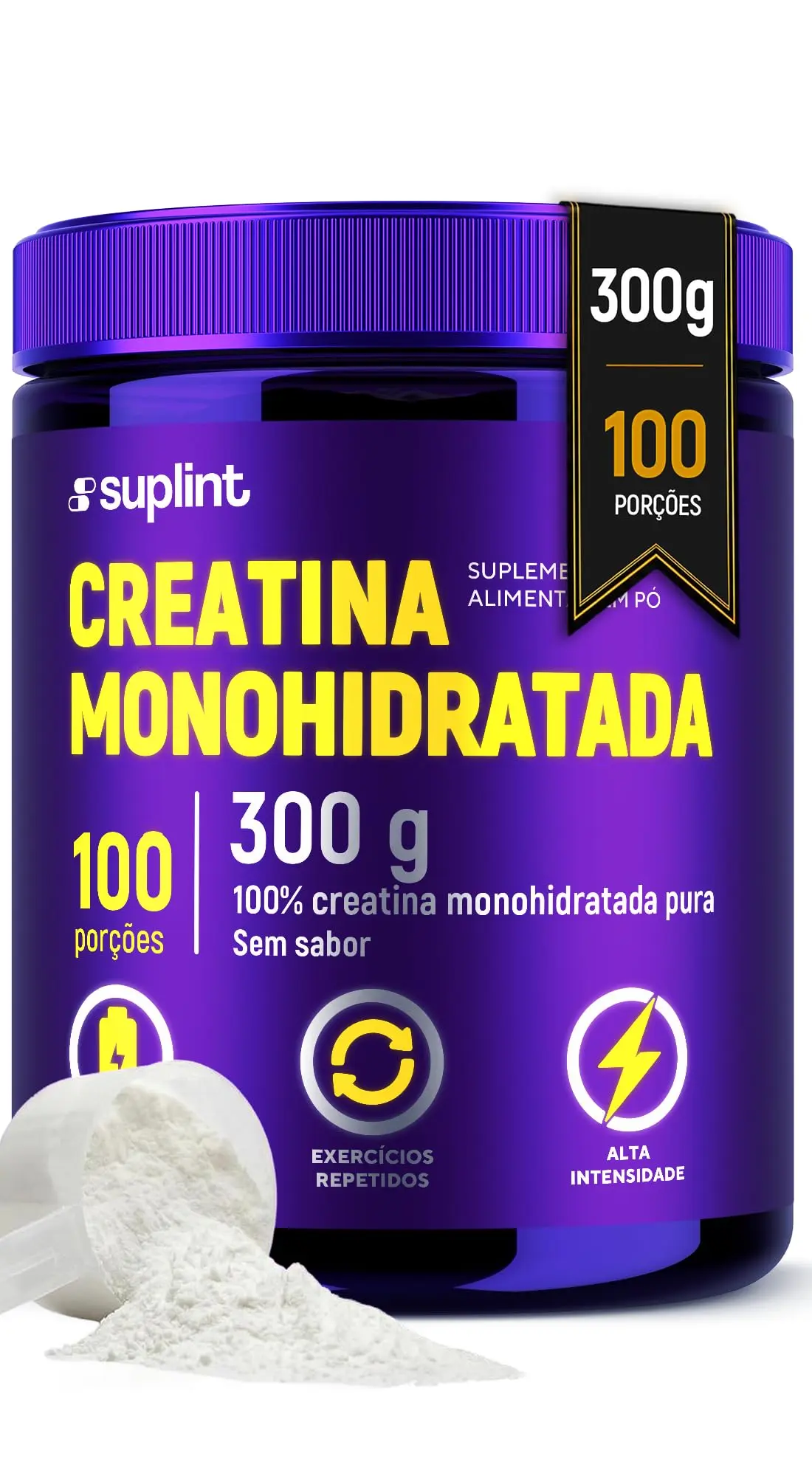 Creatina Monohidratada Pura 300g – Suplemento Alimentar em Pó 100 Porções de 3g | Creatina 100% Pura para Musculação, Crossfit e Academia | Sem Sabor, Sem Glúten, Sem Corantes - 1