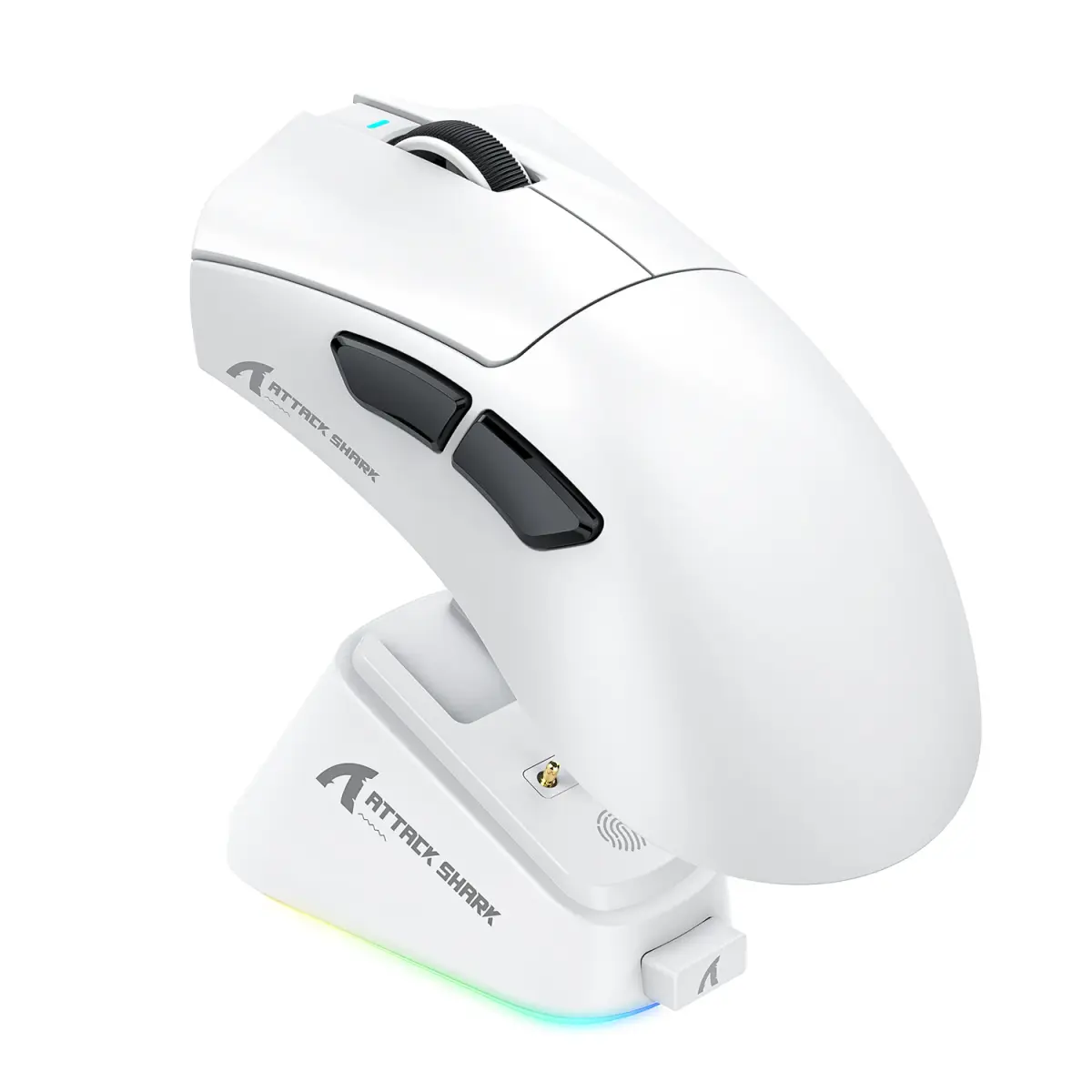 Mouse Gamer Ultra-Leve ATTACK SHARK V3PRO com Base de Carregamento, Conexão Sem Fio 2.4G, Bluetooth e Com Fio, Taxa de Polling de 1000Hz, 25000 DPI