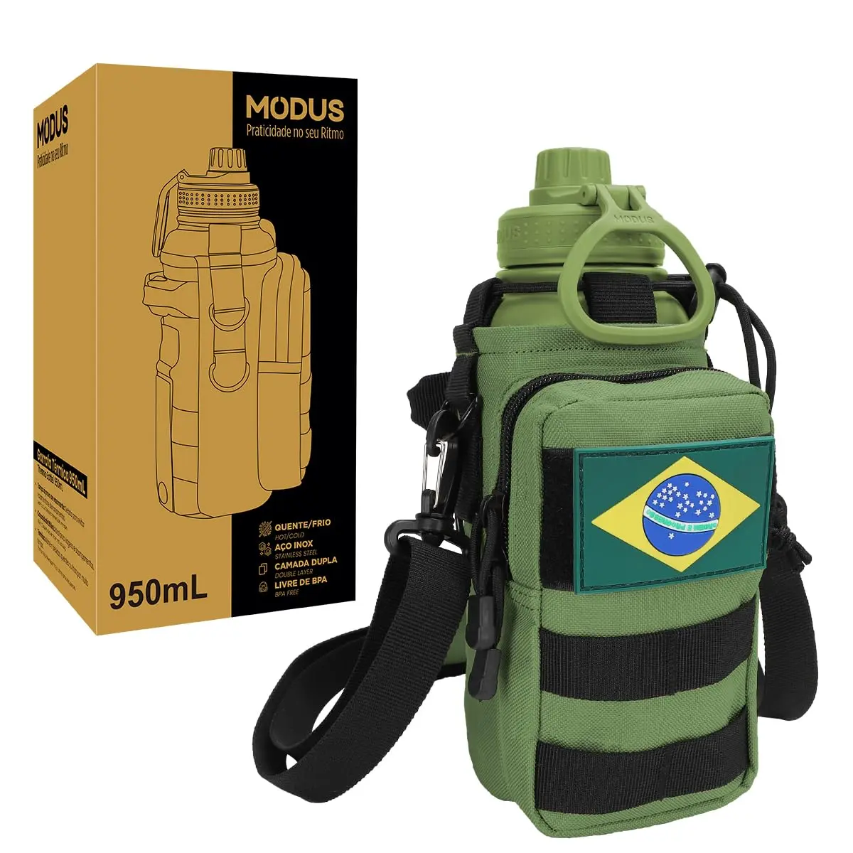 Garrafa Térmica de Aço Inoxidável 950ml Isolamento a Vácuo com Bolsa | Verde