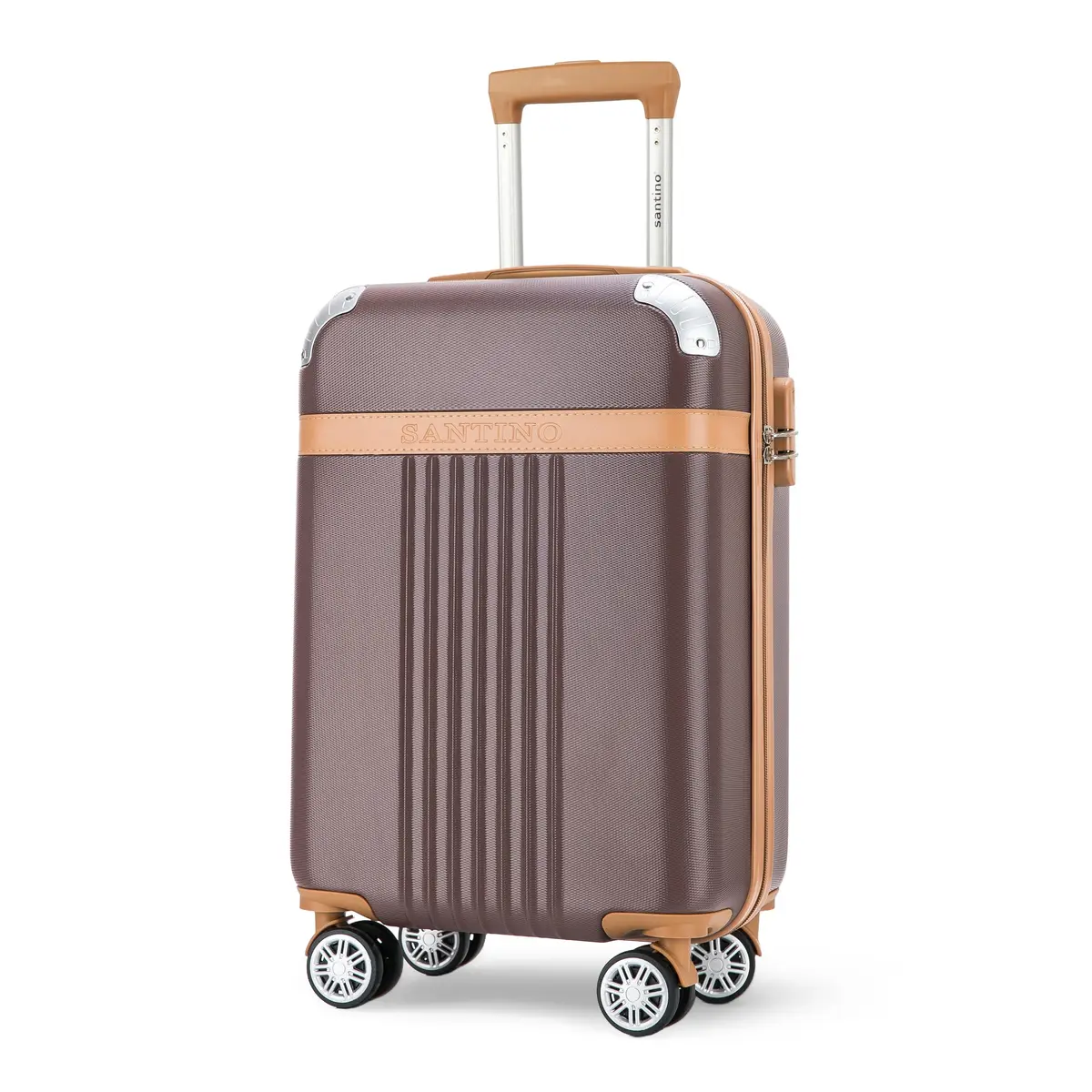 SANTINO Mala de Bordo 10kg Rígida ABS 4 Rodas 360º com Segredo ANAC Leve Resistente Flexível Antifurto Bronze tamanho 20 polegadas - 1