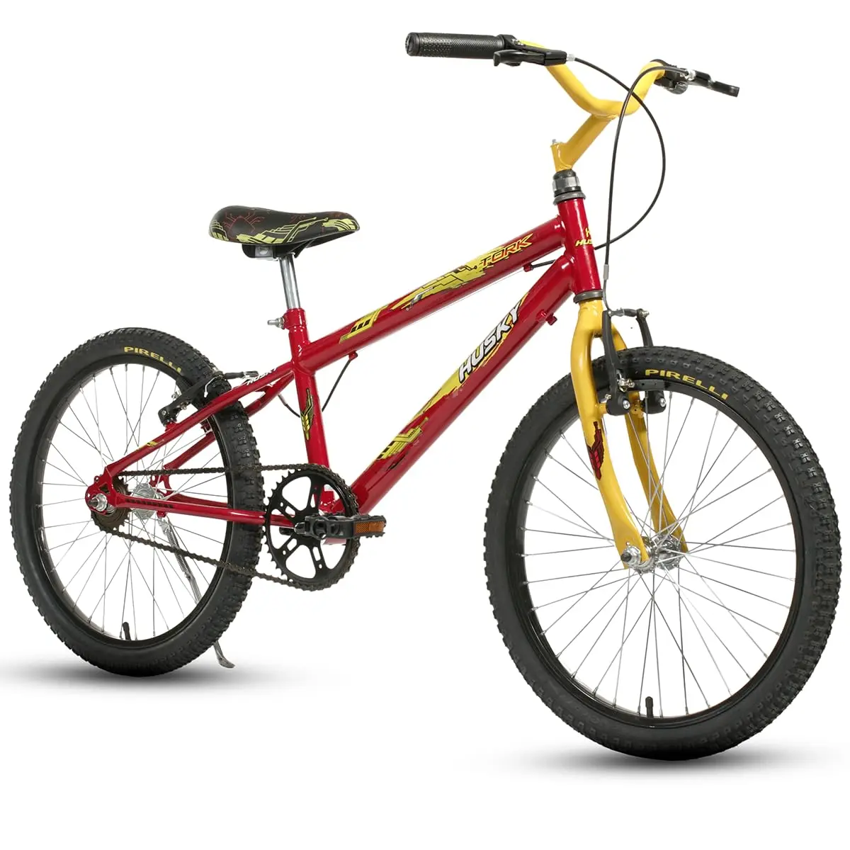 Bicicleta Infantil Tork Husky Herói Aro 20 Menino Vermelha e Amarela