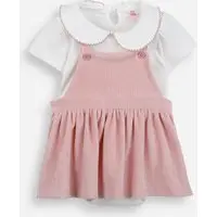 salopete infantil texturizada e body com gola peter pan rosa