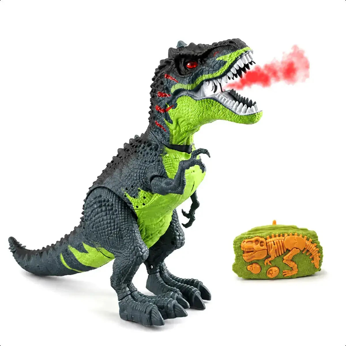 Dinossauro Rex Controle Remoto Anda Solta Fumaça Som Luz Dinossauro Verde