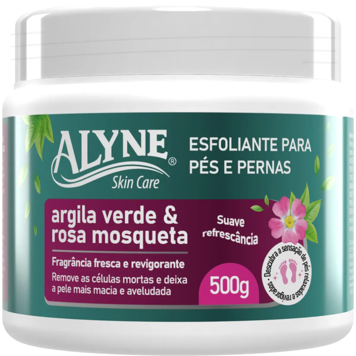 Creme Esfoliante para os pés, Alyne, 500g, Verde | Combina argila verde e rosa mosqueta, com toque refrescante e hidratação para os pés - 1