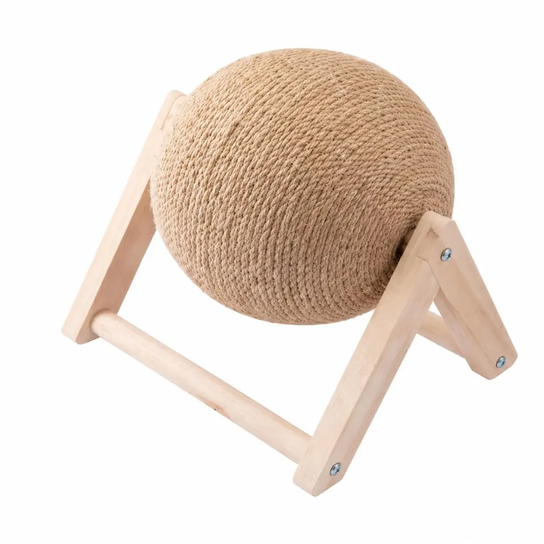Arranhador Interativo para Gatos com Bola de Sisal e Estrutura de Madeira - 1