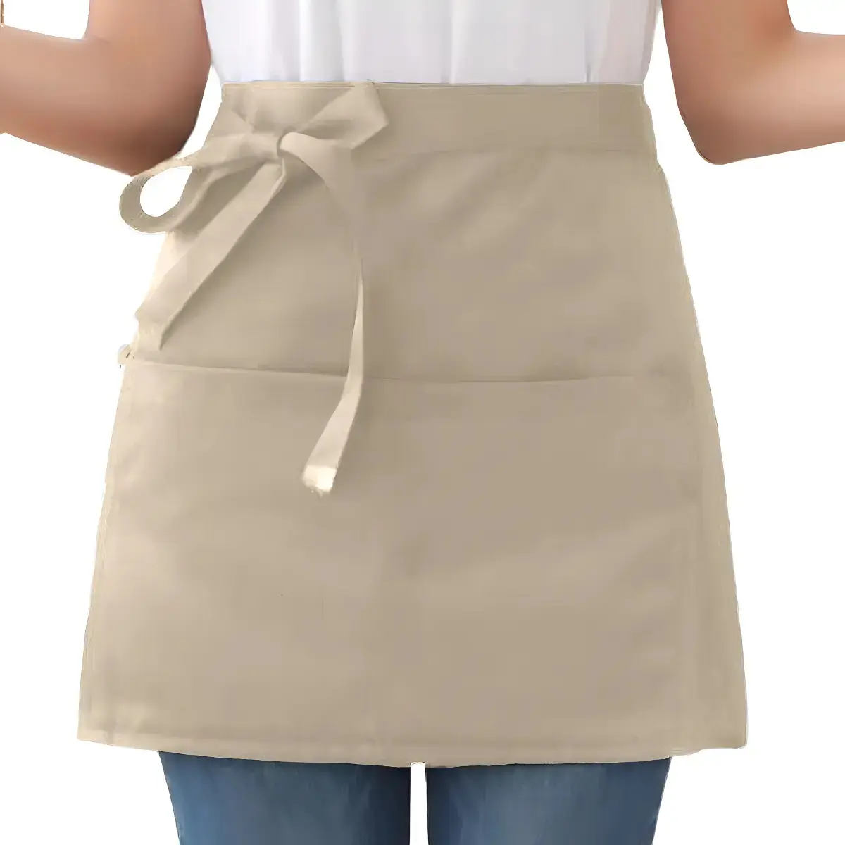 Avental Cintura Brim Bege Algodão 2 Bolsos Cozinha 90x45cm Liso