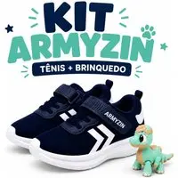 Infantil - Tênis Masculino Leve Confortável Macio Azul Marinho+ Dinossauro De Brinquedo - 1
