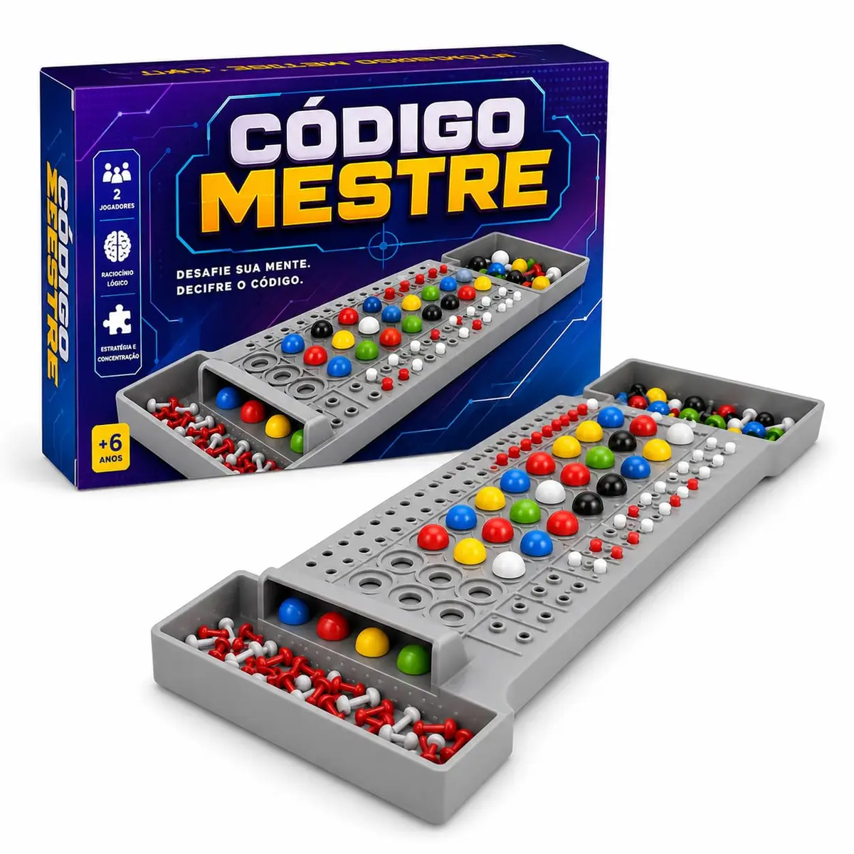 Jogo Código Mestre Acerte a Sequência, Tabuleiro para 2 Jogadores, Brinquedo Educativo de Lógica, Senha Secreta, Estratégia, Cores, Raciocínio, Concentração, Família e Amigos