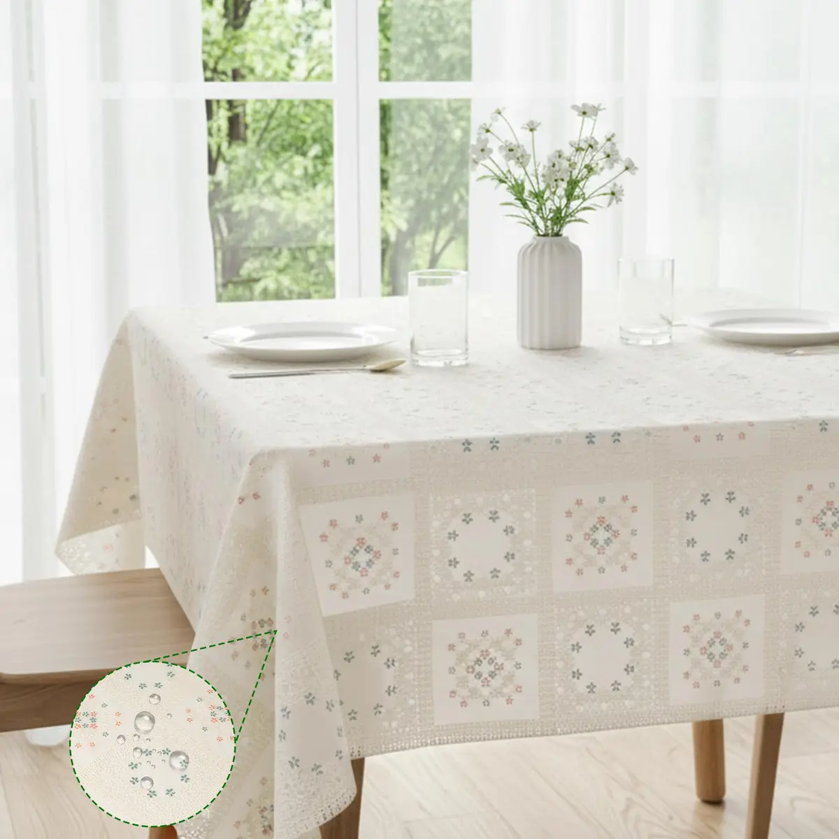 Toalha de Mesa Retangular Floral, 6 Lugares, PVC Térmica, Estampa Flores do Campo, 230 x 140 cm - 1