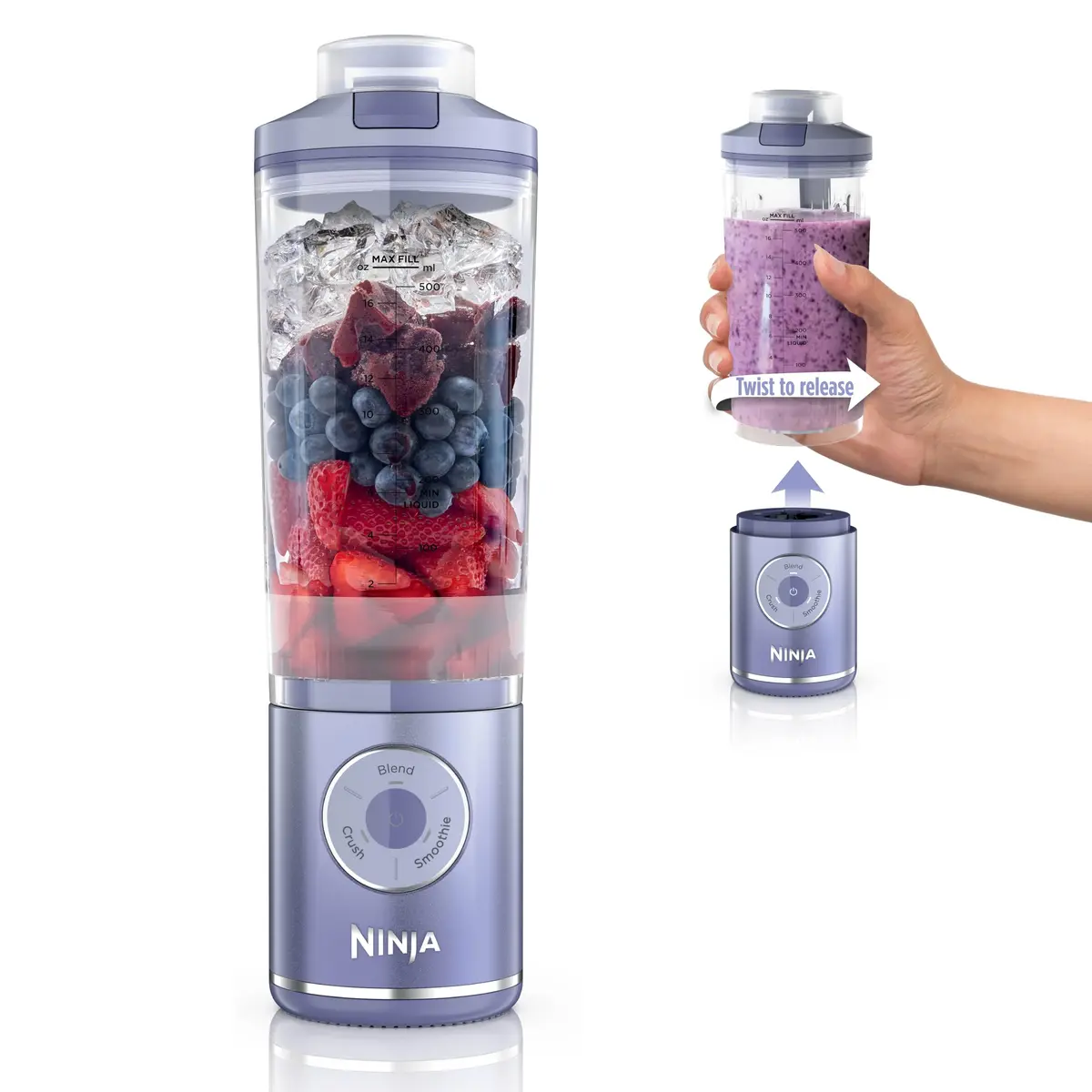 Ninja Blast Max, liquidificador portátil + Twist & Go, Smoothie pessoal, mistura, gelo, 3 programas, sem fio, recipiente removível de 623 g, pode ser lavado na lava-louças, à prova de vazamento