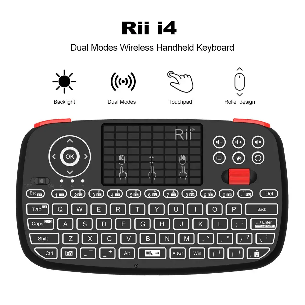 Rii I4 Mini Teclado Bluetooth Sem Fio com Touchpad 2.4GHz Retroiluminado Controle Remoto para Windows Android TV Box Smart TV