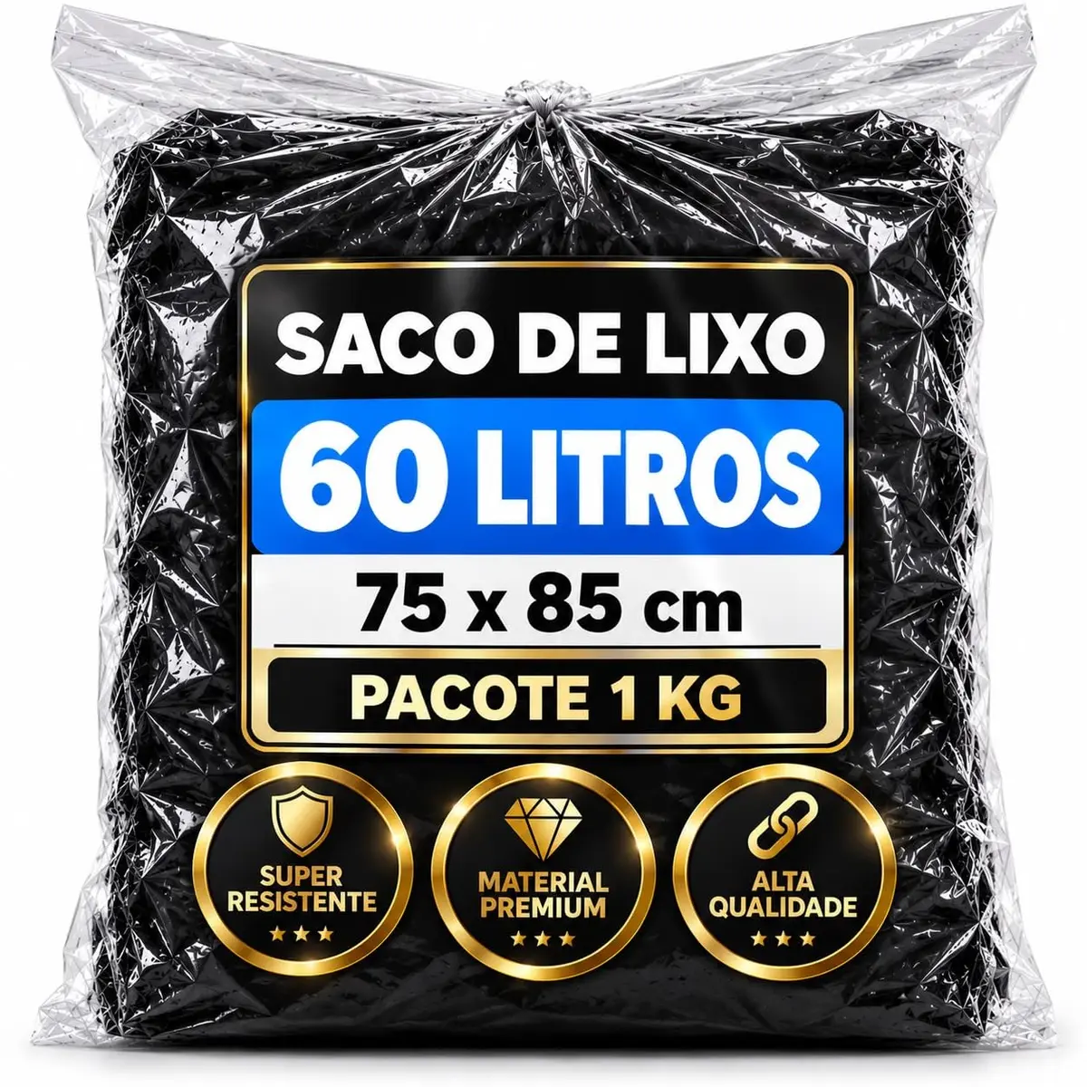 Saco de Lixo 60L Pacote 1Kg PREMIUM SUPER RESISTENTE INDUSTRIAL