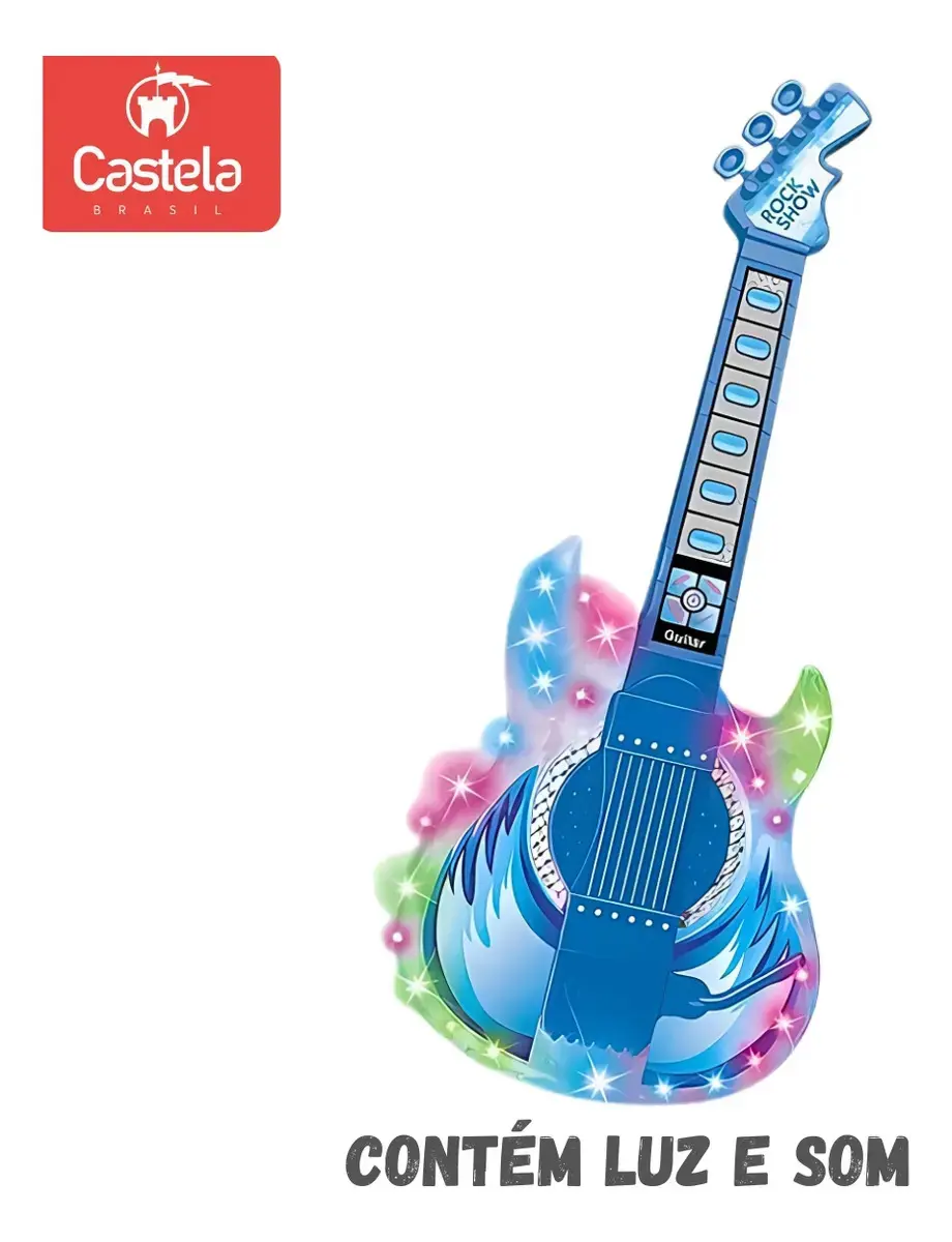 Guitarra Musical Infantil Castela Azul Com Som, Luzes e Microfone thumbnail 4
