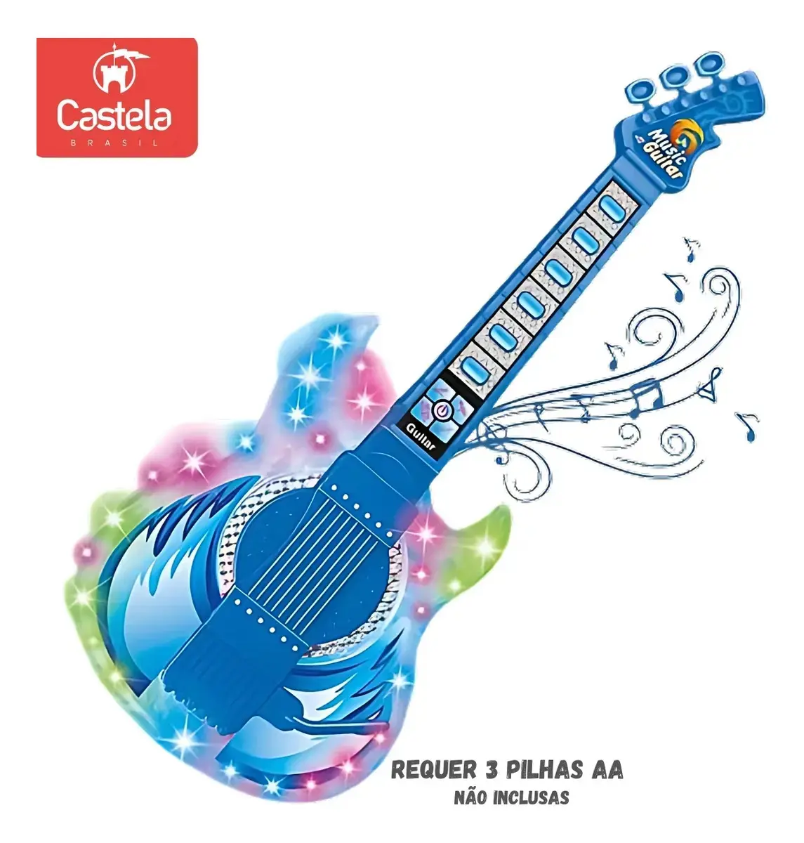 Guitarra Musical Infantil Castela Azul Com Som, Luzes e Microfone thumbnail 6