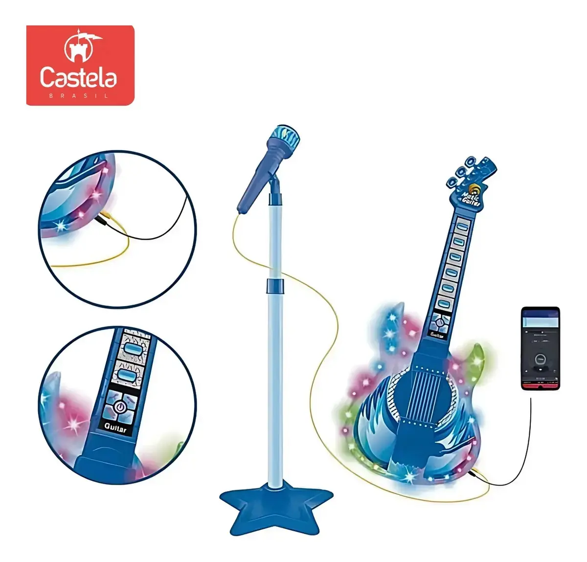 Guitarra Musical Infantil Castela Azul Com Som, Luzes e Microfone thumbnail 8