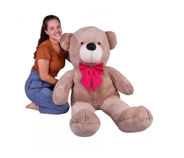 Urso Gigante Pelúcia Grande Teddy 1,10 Metros - Laço (Avelã com Laço Pink)