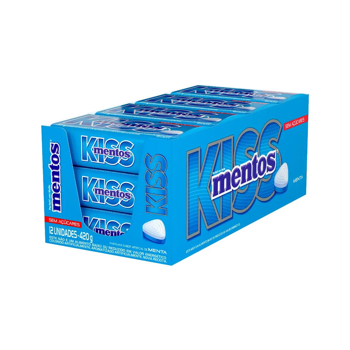 Mentos Kiss Menta Pastilhas Sem Açúcar - Display 420g | 12 Latas x 35g - 1