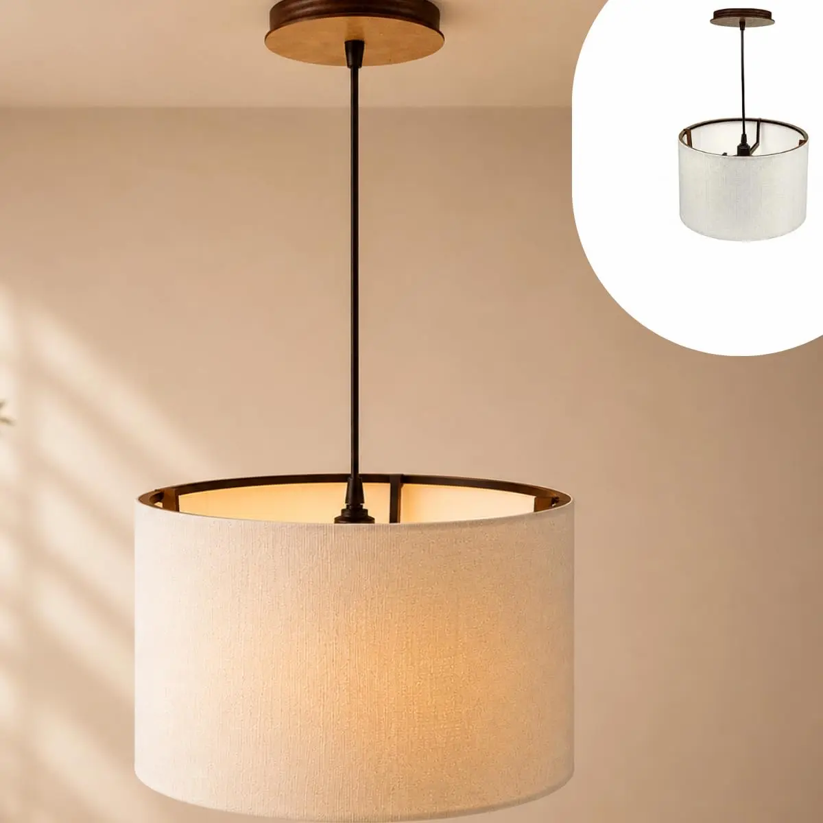 Pendente De Teto Cúlpula 40x25 Cm Luminária Lustre Bivolt Canopla de Madeira