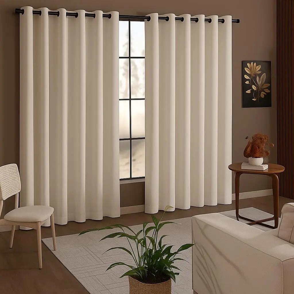 Cortina Black-Out Dublada 2,80 x 2,30 m Palha, 100% Poliéster, Controle de Luz e Temperatura, Acabamento Duplo Sofisticado – W Menegatti