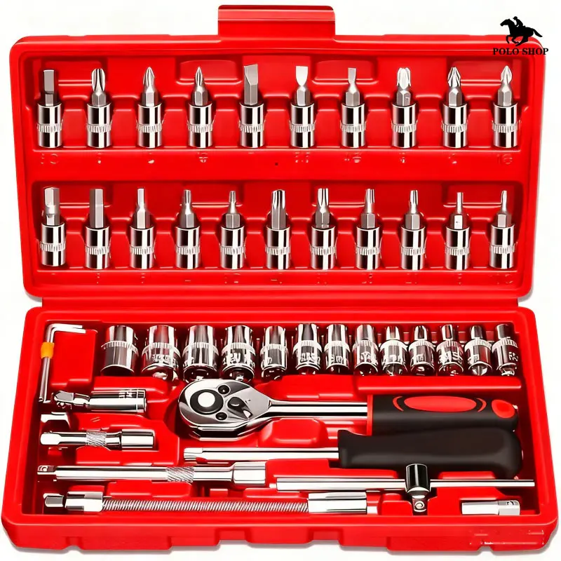 Kit Ferramentas 10/40/46 Peças Aço Cromo Vanádio c/ Chave Catraca, Estojo ABS, p/ Carro e Casa - 1