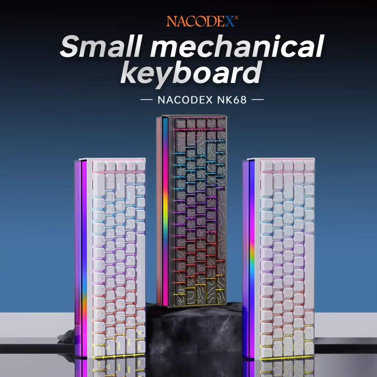 Novo Teclado Mecânico Ajazz Nacodex Nk68 com Teclas Terrain, Barra de Luz RGB, 68 Teclas, Conexão com Fio para Jogos e Escritório