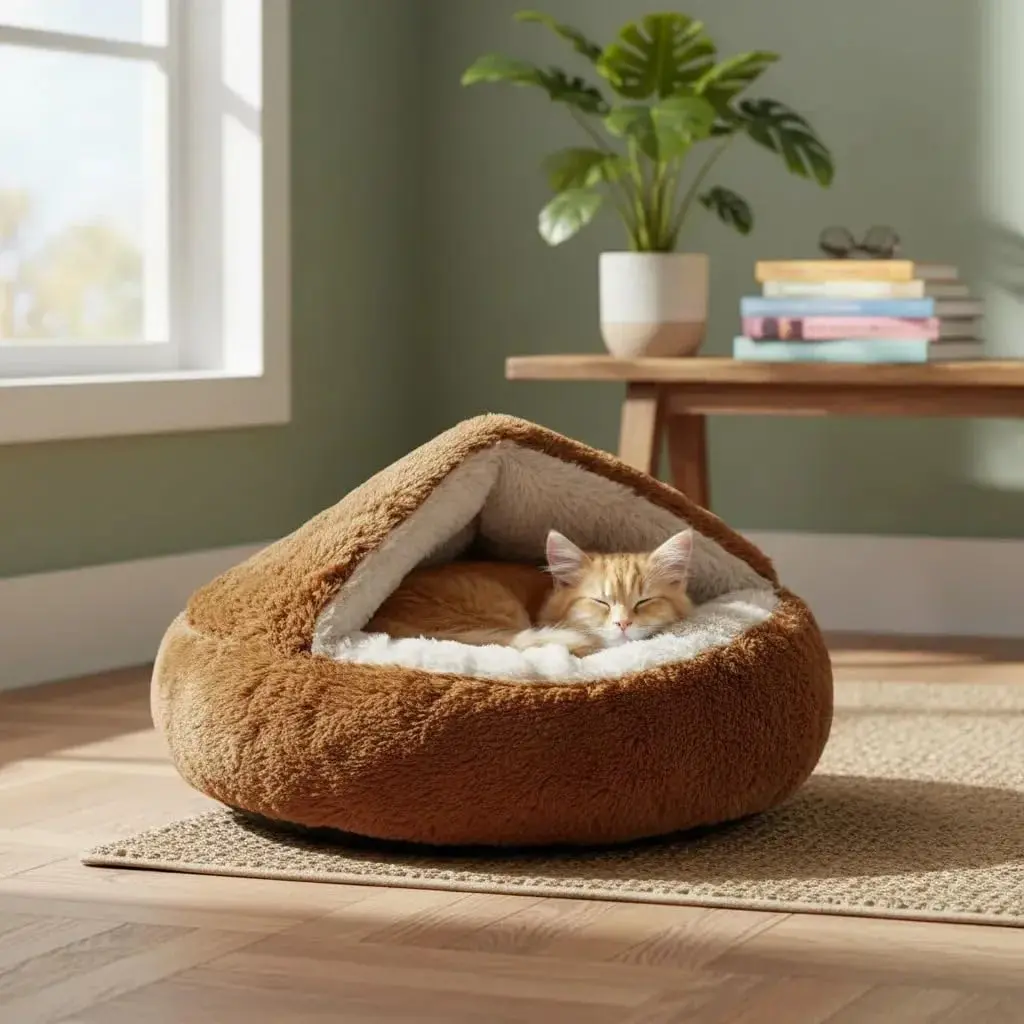 CAMINHA PET NUVEM COBERTA FECHADA CAMA PLUSH TOCA DONUT IGLU M50CM (TOFFEE) | MATERIAL ANTIALERGICO, PODE SER LAVADO NA MAQUINA, NÃO SOLTA PELOS