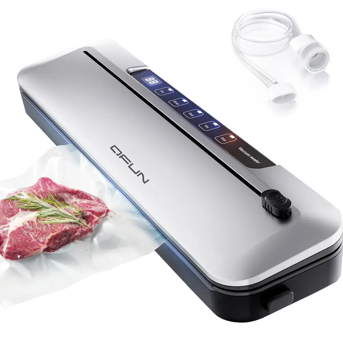 Seladora A Vácuo Elétrica 220V Para Alimentos, 6 Em 1 Com Cortador, Mini Seladora De Embalagens Compatível Com Sacos Texturizados, Vedação 300mm, Sucção 75kPa, Digital, Portátil - 1