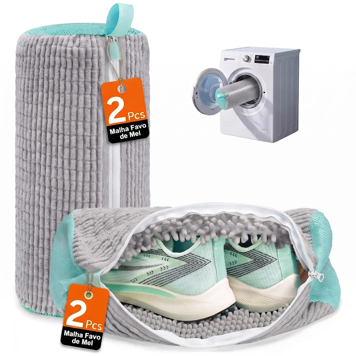 Kit 2 Saco para Lavar Tênis para Calçados (Cinza) | Saco Reutilizável para Máquina de Lavar, Kit 2 Unidades, Limpeza 360°, Todos os Modelos de Calçados - 1