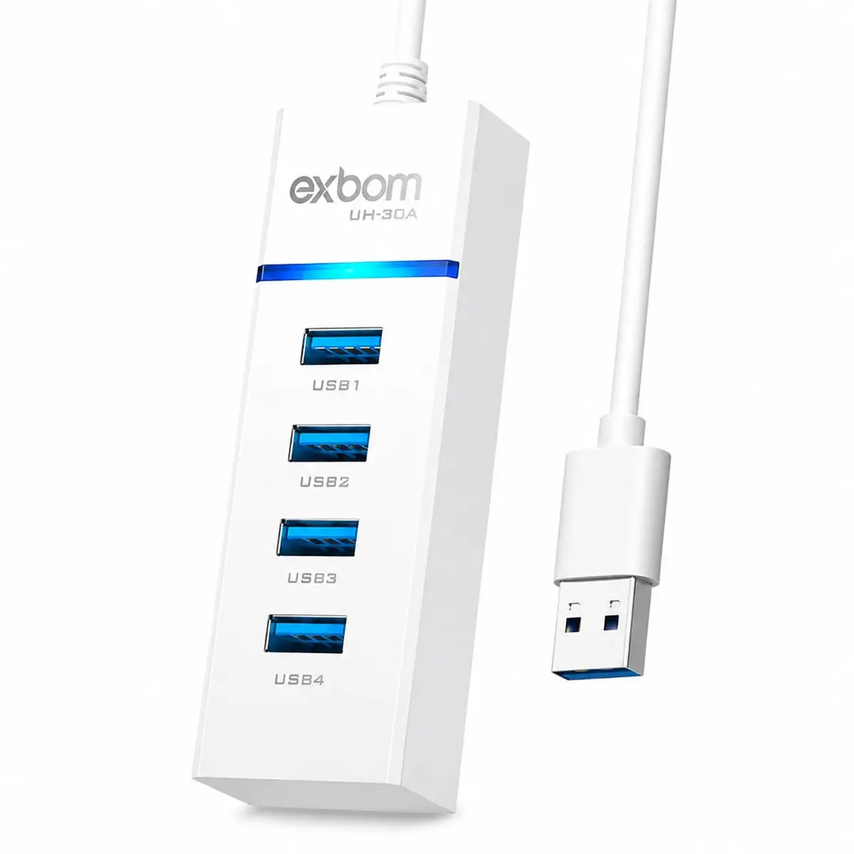 Expansor Hub USB 3.0 4 Portas UH-30A – Alta Velocidade 5Gbps com LED | USB BRANCO