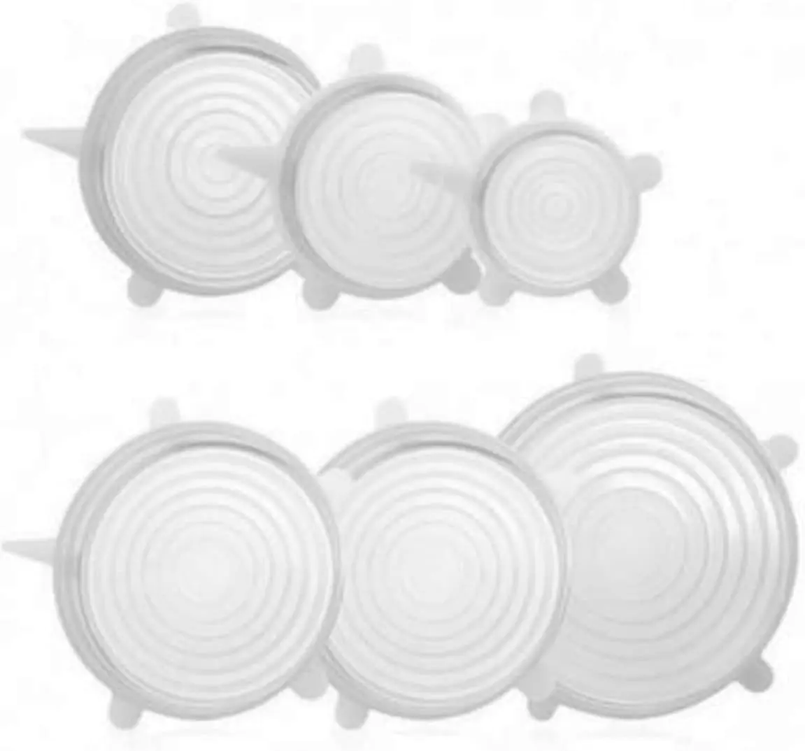 Kit com 6 Peças Tampas de Silicone Universal Ajustáveis e Reutilizáveis para Alimentos e Recipientes (Transparente) - 1