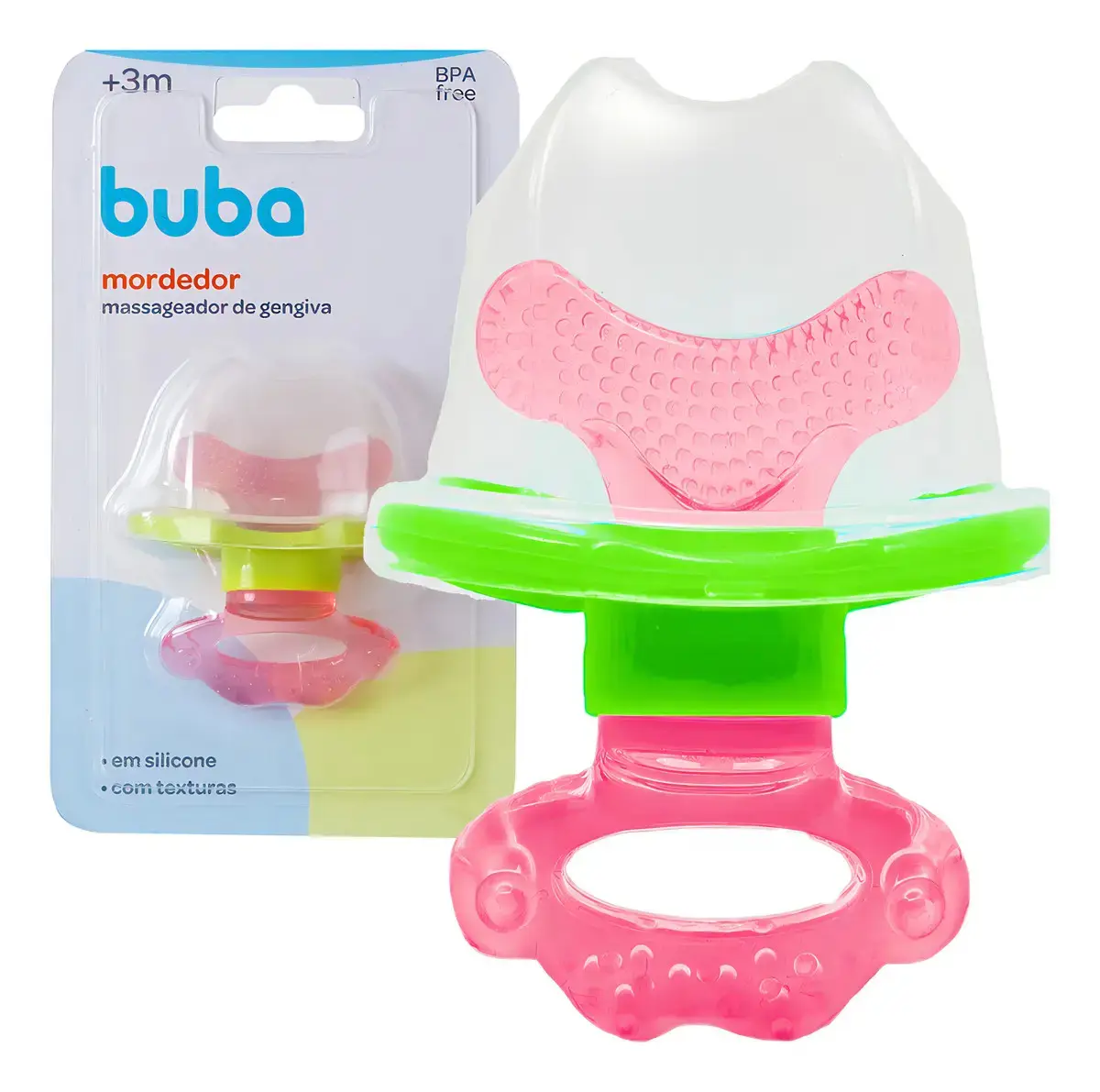 Mordedor Para Bebê Buba Mordedor Com Massageador Chupeta Silicone Rosa/verde